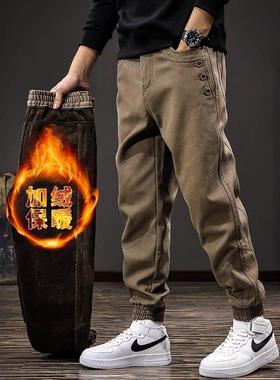 it Afternnaths潮牌复古做旧排扣工装裤男冬季美式宽松束脚哈伦裤