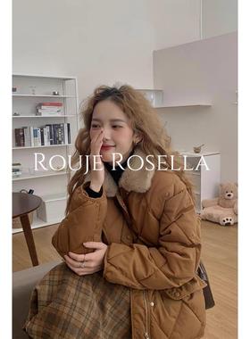 法国Rouje Rosella?法式复古菱格棉服女冬季新款加厚面包服宽松