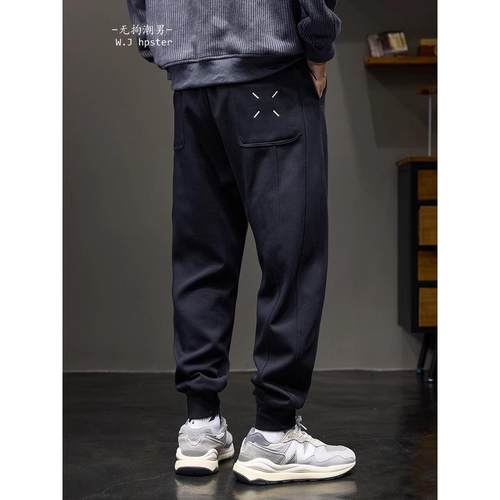 it neith BIAS潮牌美式针织束脚卫裤男士加厚加绒秋冬宽松休闲裤