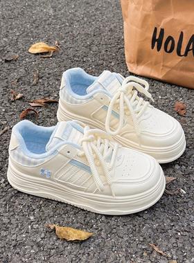 英国DHWA小白鞋女2025秋冬加绒保暖棉鞋百搭面包鞋厚底运动休闲鞋