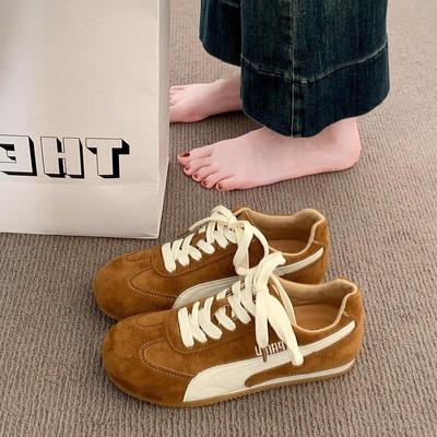 英国真皮棕色德训鞋女2025新款爆款秋冬复古经典休闲运动阿甘板鞋