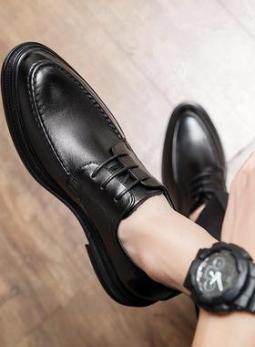 男鞋冬季加绒2024新款潮流商务正装休闲鞋内增高软底男士皮鞋男款