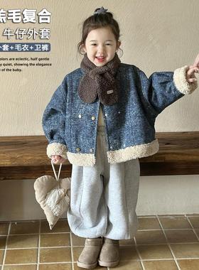 SiCily Kids-牛仔羊羔绒外套冬装新款宝宝加绒加厚女韩系三件套