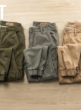 香港潮牌Cargo pants秋冬纯棉宽松工装裤重磅多口袋束脚休闲长裤