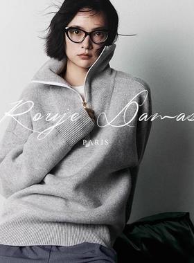 RoujeDamas复古拉链毛衣女装 加厚纯色通勤套头毛衣