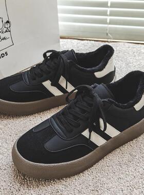 男鞋子潮鞋ins网红爆款黑德训鞋男生2025秋冬款加绒棉鞋百搭板鞋