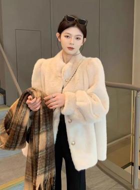 Chlenady小香皮草一件貂皮天鹅绒外套为妇女冬季社会名流年轻风格