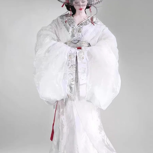 原创【不染仙侠系列白色战国袍亡国公主纯色针织直裾交领拖尾款