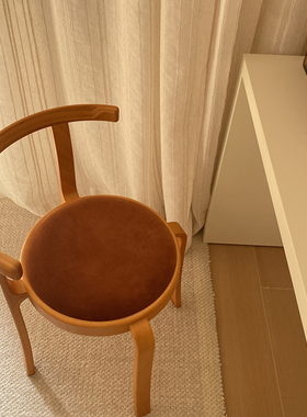 网红家用吃饭复古餐椅中古软垫木靠背椅子小户型卧室化妆书桌圆凳