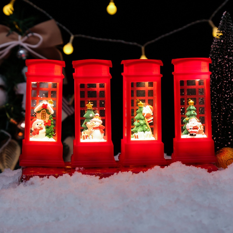 圣诞节礼物装饰品led发光飘雪电话亭小夜灯圣诞老人气氛场景布置