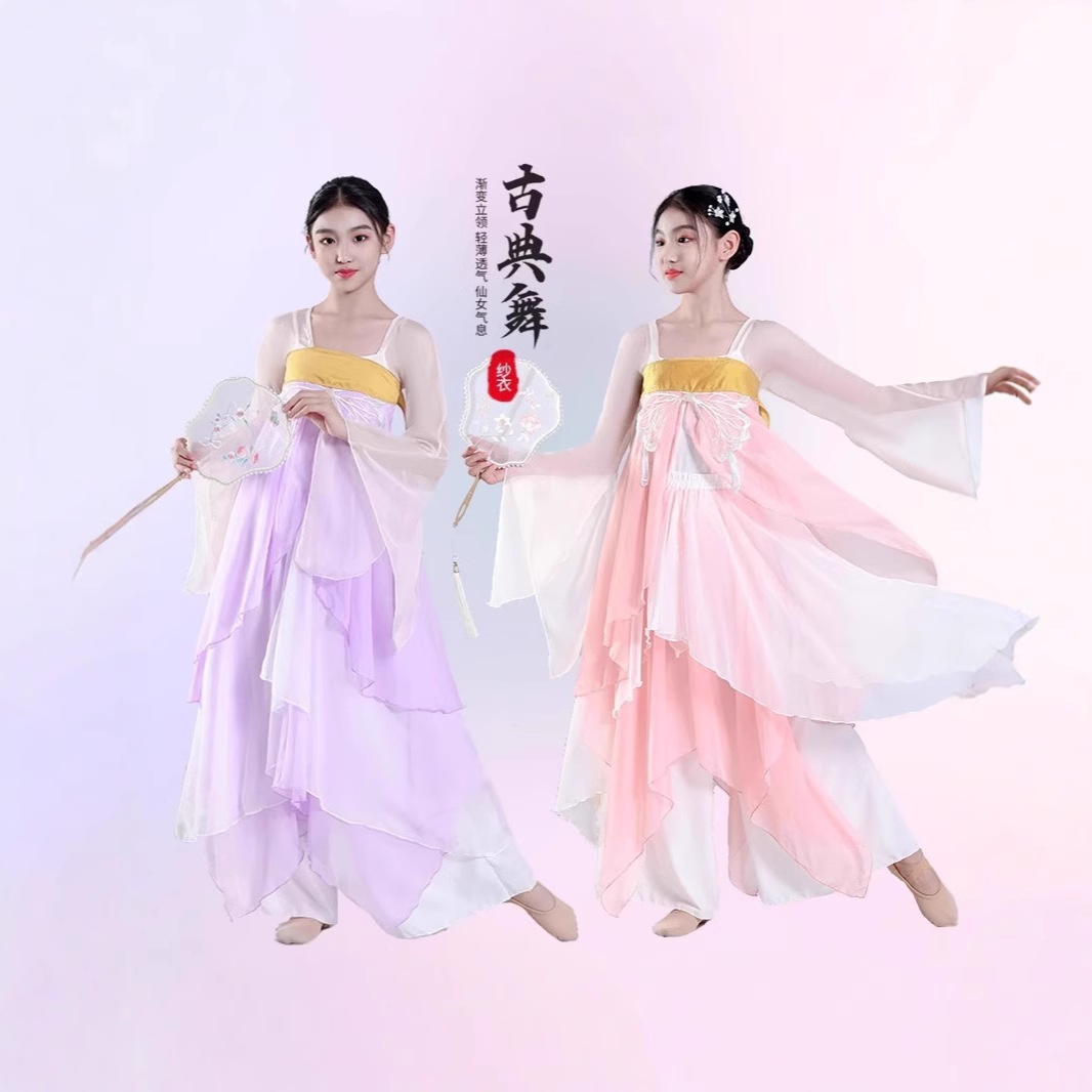 儿童古典舞演出服飘逸女童中国舞身韵雪纺纱衣汉唐古风舞蹈裙套装
