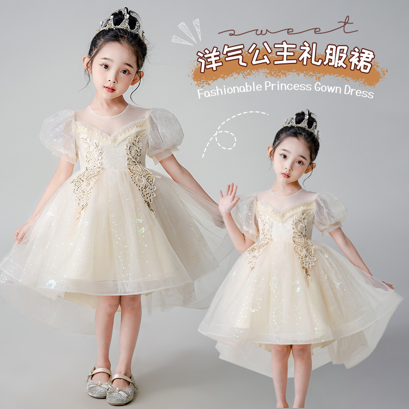 儿童公主裙幼儿园表演服装礼服夏季拖尾连衣裙3-13岁女孩子花