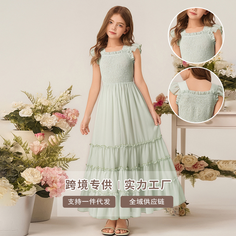 跨境女儿童礼服优雅雪纺晚礼服小提琴钢琴音乐合唱团舞台演奏