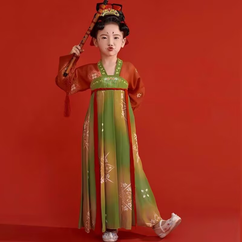 女童汉服唐宫夜宴古风儿童中国风唐装舞蹈演出服敦煌表演服