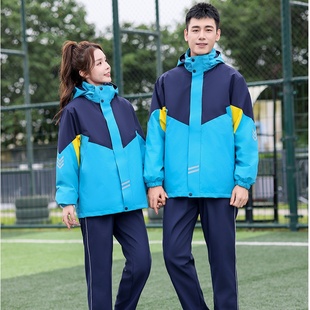 初中学生冲锋衣校服冬季套装加绒加厚高中生班服男女款运动服定制