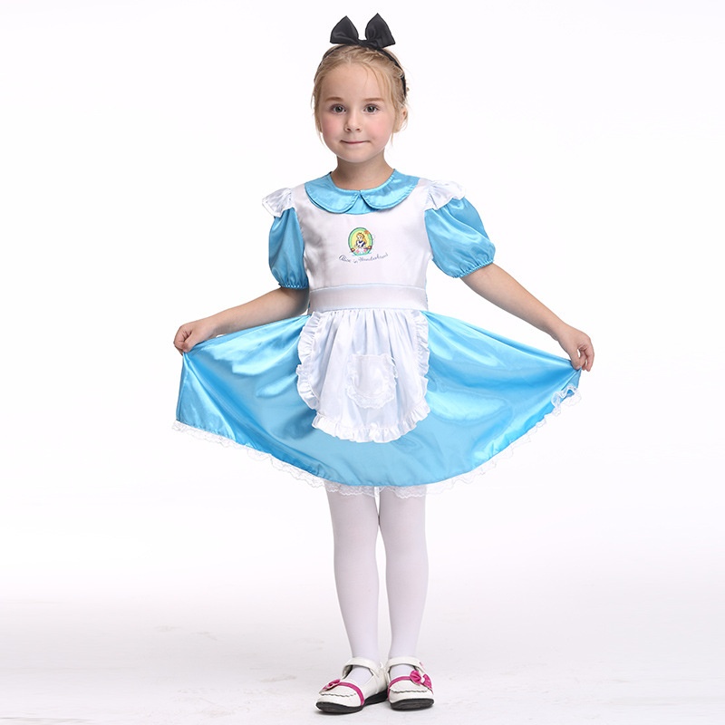 欧美跨境童装 儿童公主裙舞台角色cos扮演爱丽丝女仆连衣裙