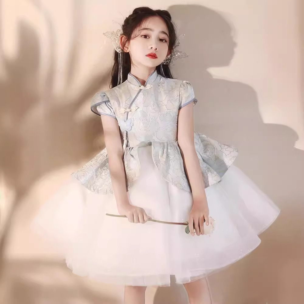 旗袍女童生日礼服女宝公主裙儿童婚纱中式花童婚礼钢琴演出服