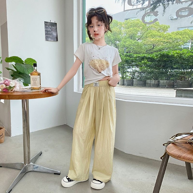 女童夏装套装2024新款洋气时髦烫钻短袖长裤女孩夏季山本裤
