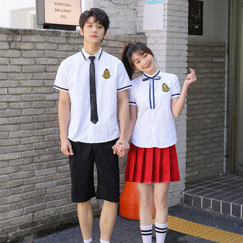 中学生校服 毕业班服 舞蹈表演合唱团服装白衬衣红裙子套装批发