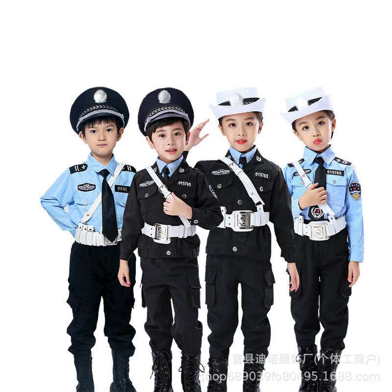 现货儿童警察表演服男女款军官军装套装演出服 警察角色扮演服