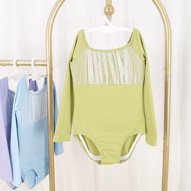 儿童舞蹈服装秋冬蕾丝花边女童练功服分体网纱裙锦纶芭蕾舞体服