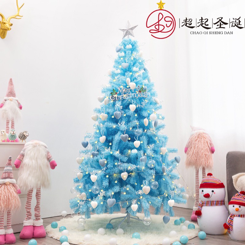 蓝色圣诞树家用套餐加密圣诞节场景装饰LED彩灯仿真圣诞树摆件1.8
