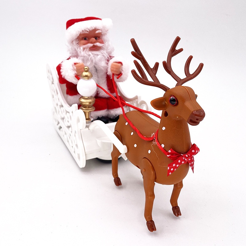 新款圣诞节礼物电动带音乐圣诞老爷爷鹿拉车电动圣诞老人雪橇拉鹿