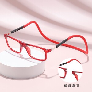 挂脖磁吸老花镜便携超轻防丢神器时尚老花眼镜老人单光眼镜眼镜框