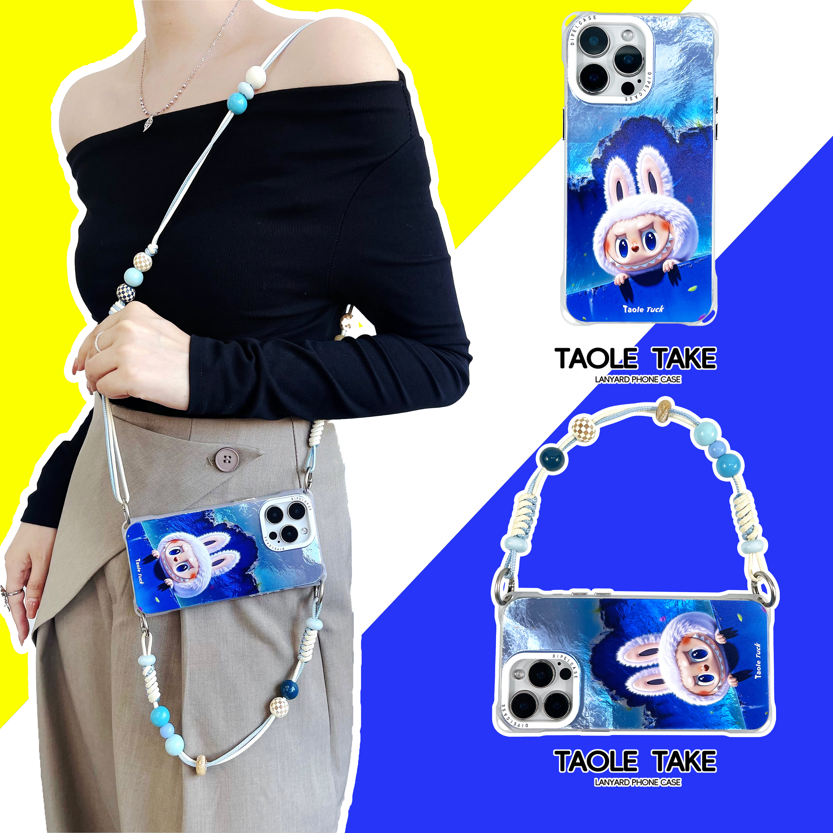 冰川蓝拉布布四角带孔挂绳手机壳