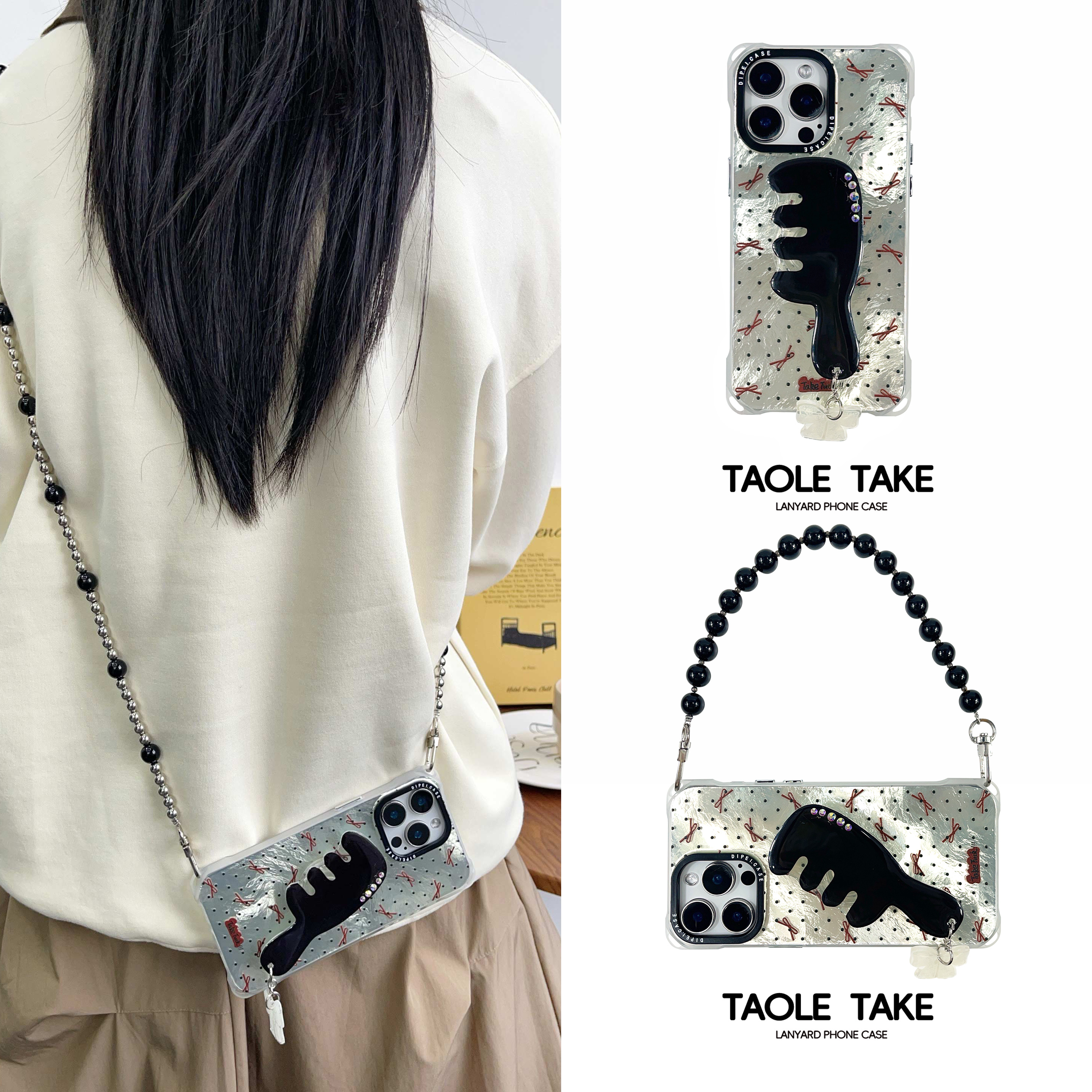 四角开孔防摔简约梳子支架带孔适用苹果华为mate70pro挂绳16promax可背斜挎15pro手提链条vivoX200新款手机壳