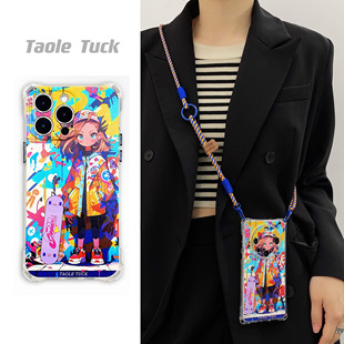 桃乐原创新款 适用苹果华为mate60pro女款 滑板女孩15Promax透明防摔荣耀magic6可背带挂绳手机壳nova12