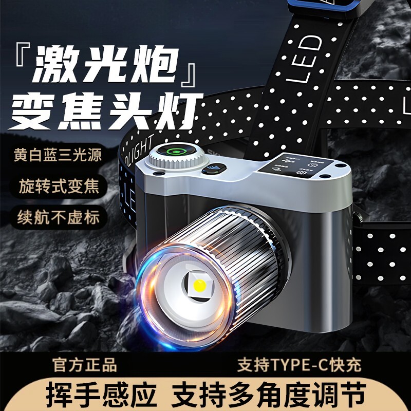 头灯强光可充电超长待机正品耐用头戴式大功率可调节感应夜钓鱼灯