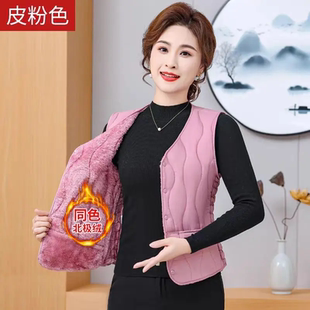 新款 背心v领坎肩百搭内胆 秋冬保暖棉马夹中老年女加绒显瘦修身