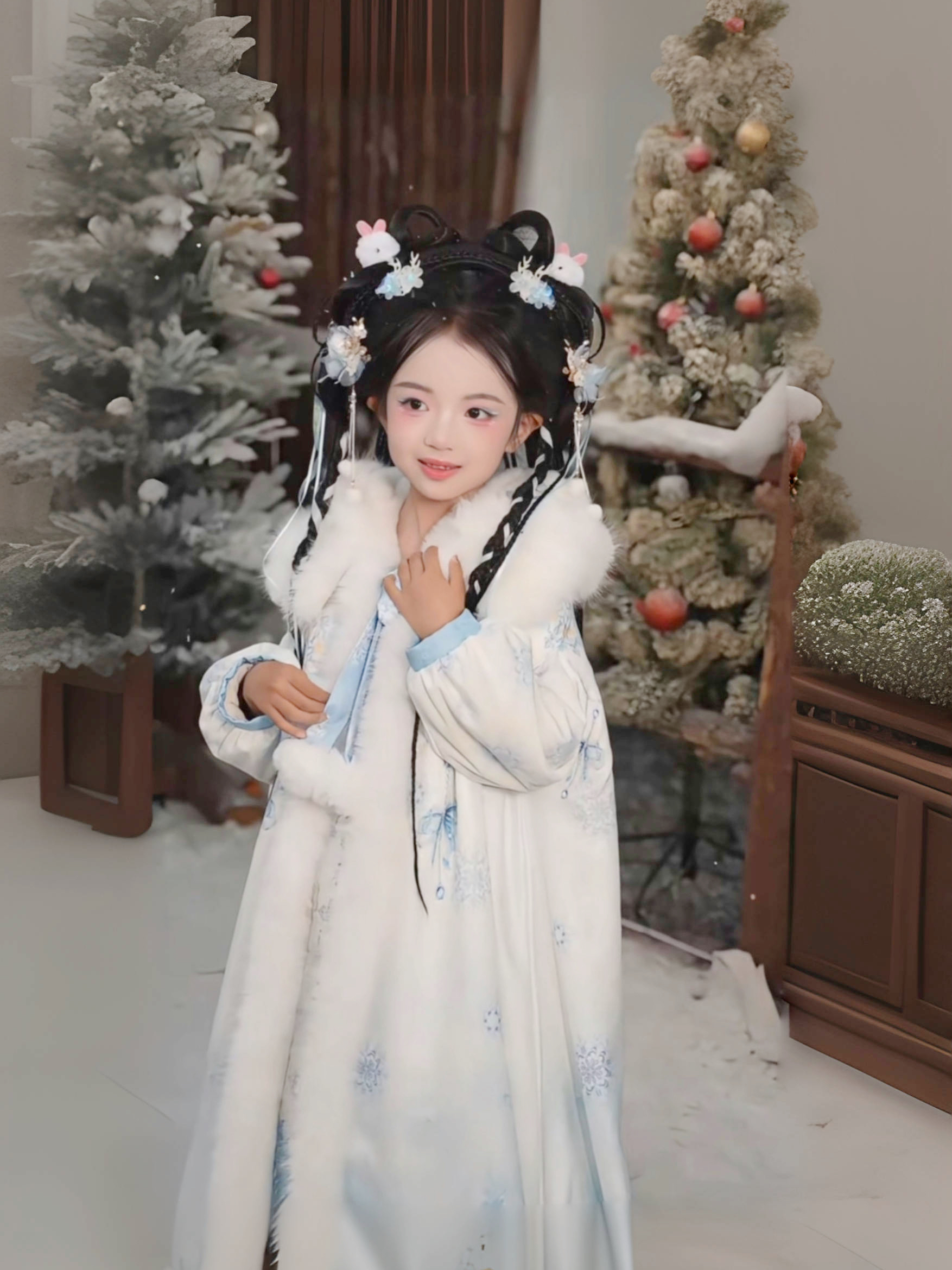 女童冬款儿童高端超仙古风加绒连衣裙小女孩过年国风公主襦裙