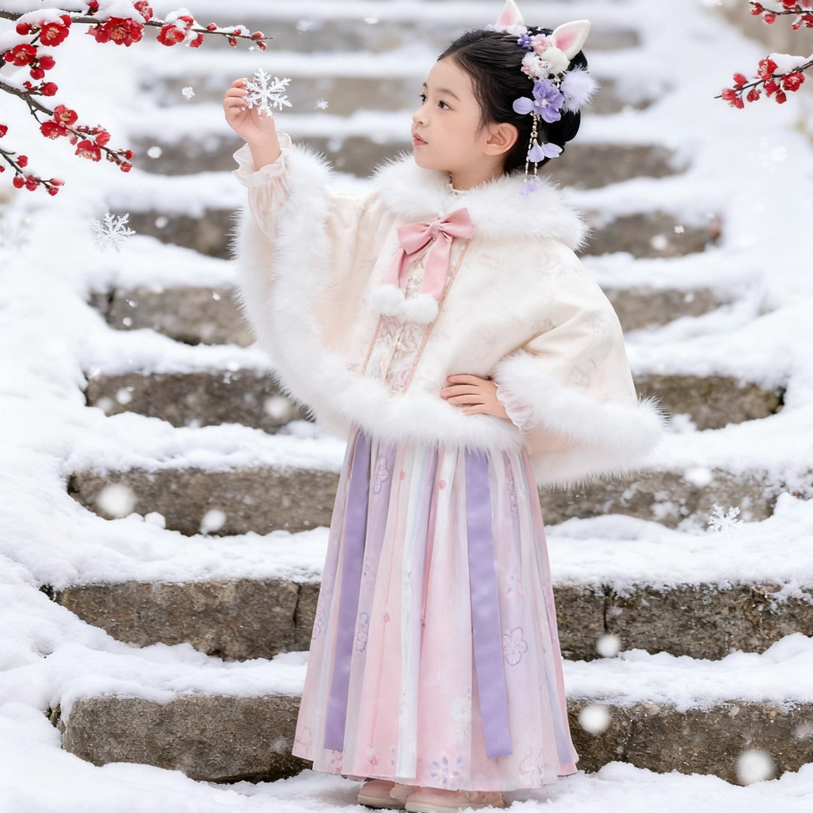 2025年冬季紫色加绒襦裙古风汉服女童连衣裙超仙拜年服中国风儿童,童装/婴儿装/亲子装,汉服,淘宝优惠券,粉丝福利购,淘宝优惠卷