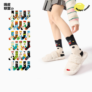 happylemon国潮风无骨中筒袜子女春秋可爱卡通2025新款 长筒袜 爆款