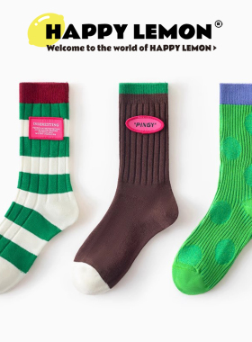 HAPPYLEMON袜子女中筒袜夏季薄款棉袜日系ins潮条纹可爱长筒袜子
