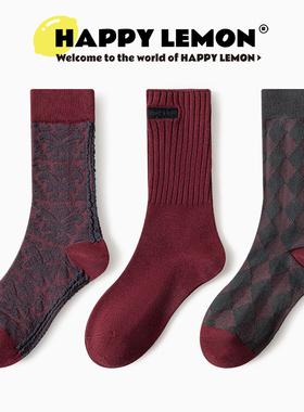 HAPPYLEMON安可拉红袜子女中筒袜夏季薄款ins潮外穿可爱长棉袜子