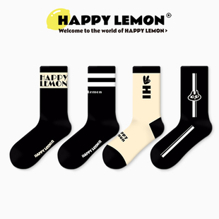 街头黑色秋冬袜 美式 HAPPYLEMON配鲨鱼裤 袜子女ins潮中筒袜春秋款