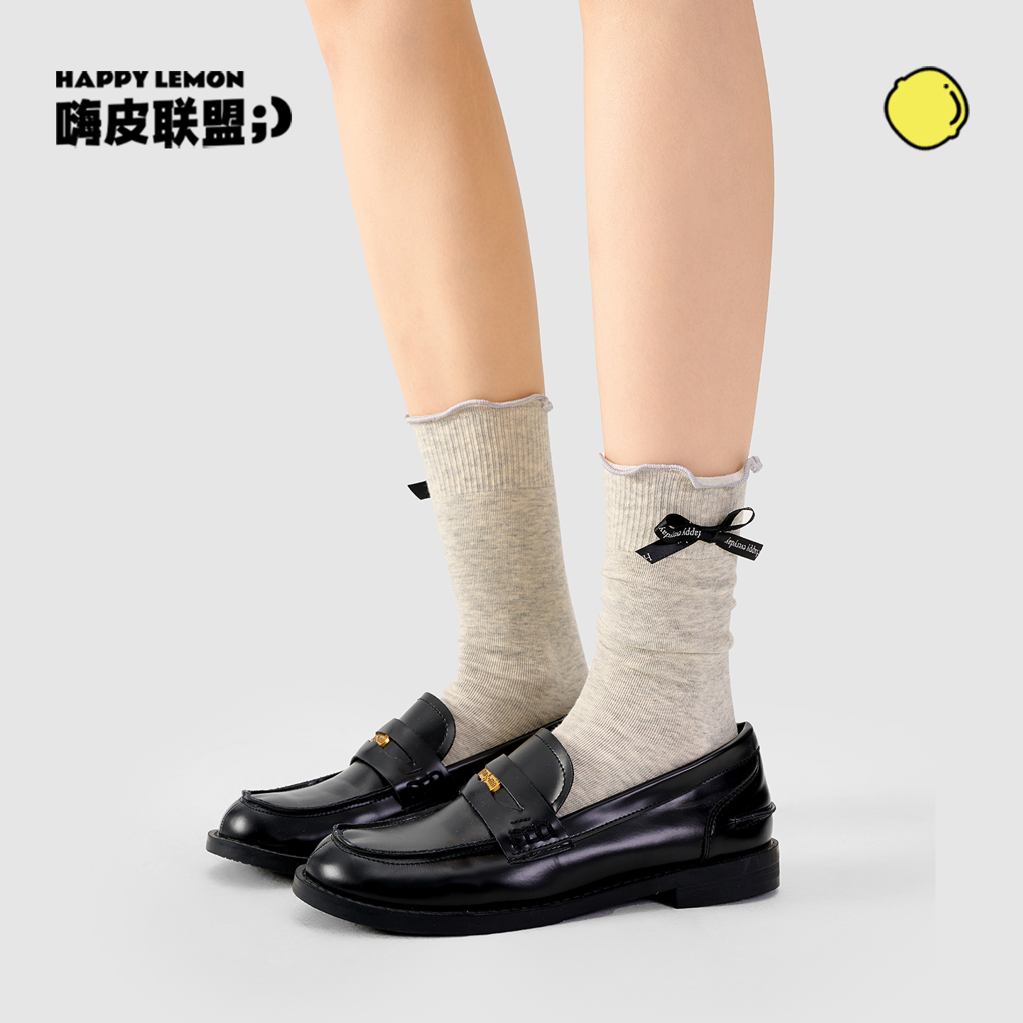 happylemon芭蕾风蝴蝶结中筒袜夏