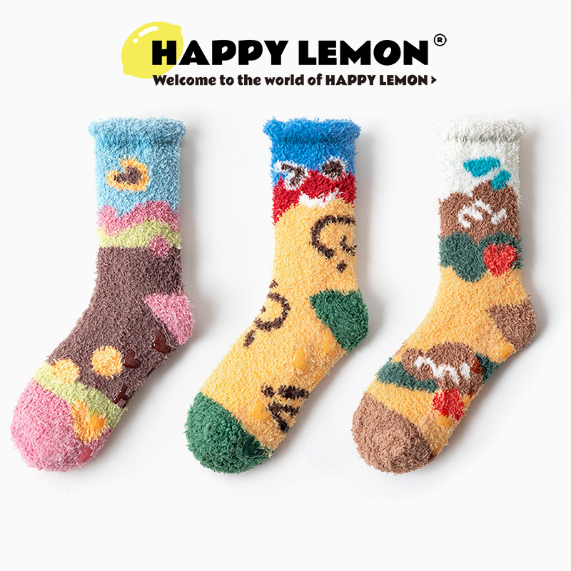 珊瑚绒袜子女中筒袜加绒加厚保暖