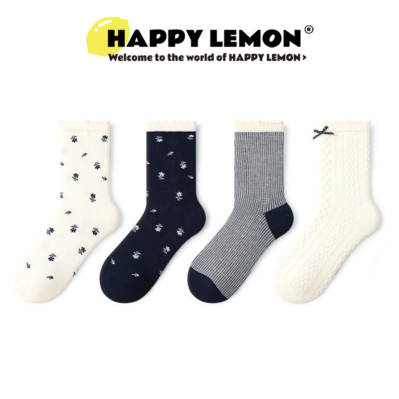 happylemon芭蕾风中筒袜女蝴蝶结