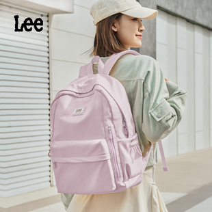 Lee高颜值纯色双肩包女大学生上课书包初高中轻便通勤电脑背包