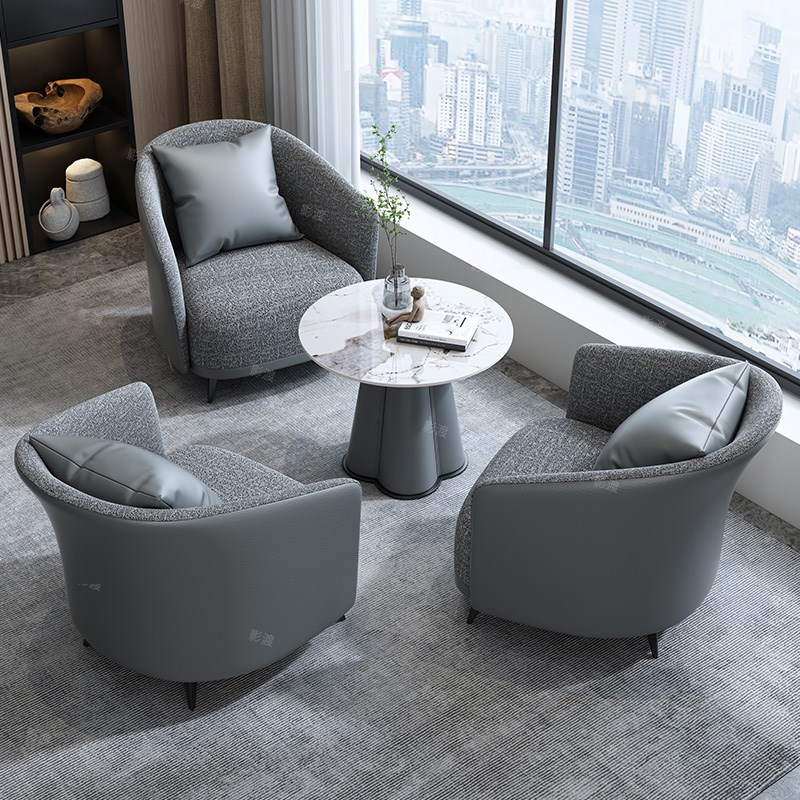 轻奢岩板洽谈接待桌椅组合售楼处会客家用阳台休闲商务沙发小圆桌