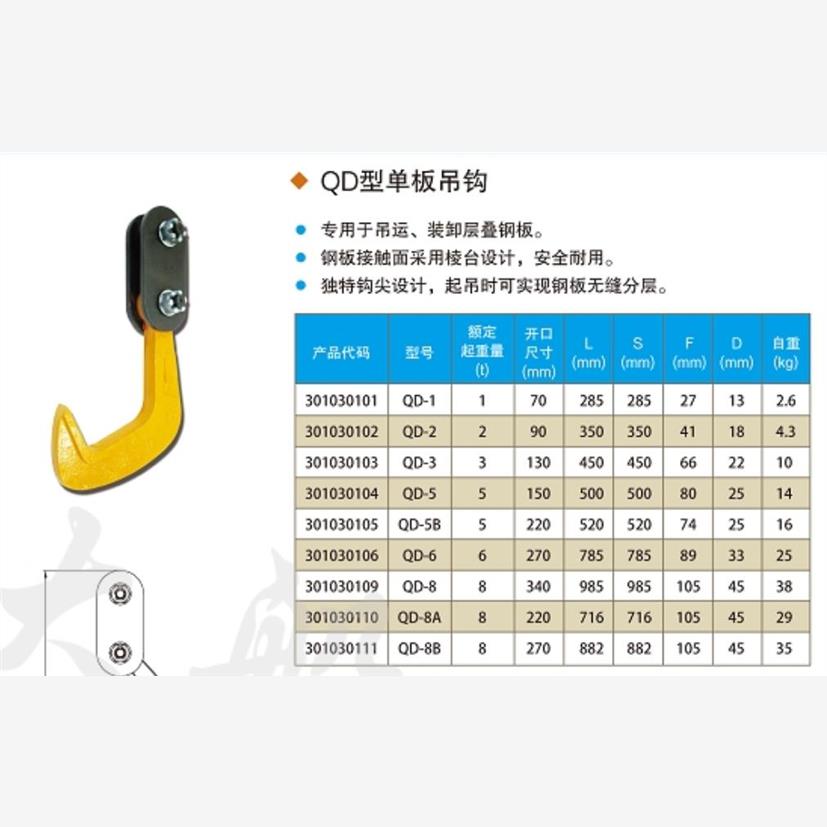 QD大船吊钳模锻单板吊钩