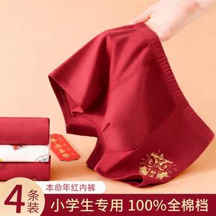 小学生中小童马年鸿运裤 男童本命年内裤 2026新年喜庆红色平角短裤