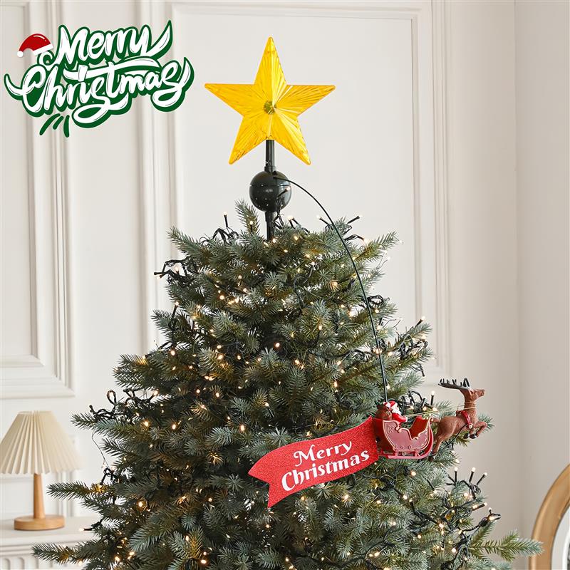 圣诞树顶星旋转装饰品树上顶部五角星麋鹿圣诞老人转圈电动高级感