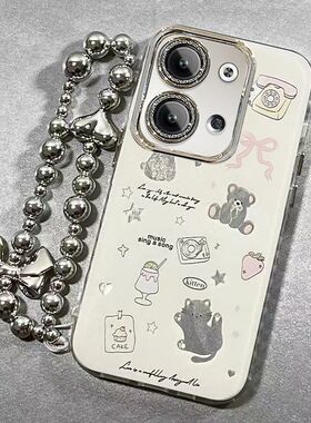 清纯适用opporeno9手机壳带镜头膜PHM110新款reno9pro+保护套PGW110全包女0pp0ren09pr0防摔PGX110卡通手链5g