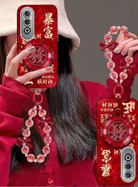 适用oppok12手机壳PJR110镜头全包防摔opopk12x保护套PJT110新年款opk12plus手链PKS110支架0pp0文字喜庆红女