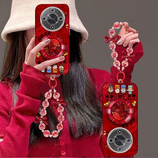 适用荣耀X50手机壳ALI-AN00带镜头膜honorx50gt保护套ALP-ANOO新年女款5g华为x50pro支架手链5G全包防摔喜庆